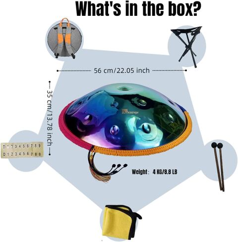 22 بوصة Handpan Drum-D Minor ، 440Hz Steel Cercussion أداة للتأمل والموسيقى (Purple ، 22in-9 Notes) in Kuwait