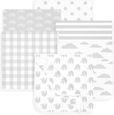 Muslin Swaddle Blankets – Soft Pure Cotton Muslin Blankets – 4 Pack of Breathable Swaddle Blankets – Unisex Baby Swaddle Blanket Set in Grey/White Designs – Multi Use Muslin Blankets – 47 x 47 inches in Saudi Arabia