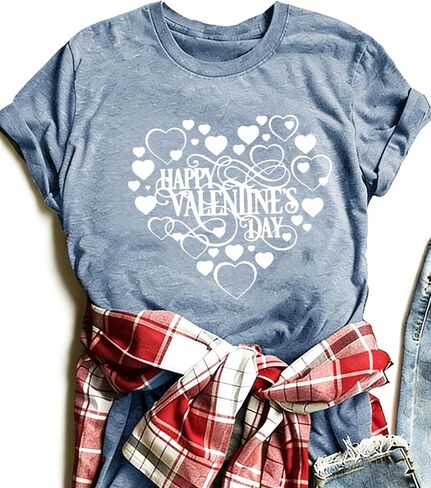 Love Heart Graphic Tees Cute Shirt Women Loose Fit Short Sleeve Top in Saudi Arabia