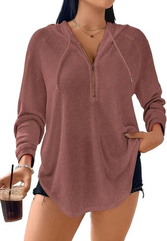 eytino plus sweatshirtts for Women Waffle متماسكة الأكمام الطويلة نصف Zip Fall Flash Hoodies Tops (1x-5x) in Saudi Arabia