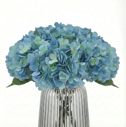 Artificial Fake Flowers Plants Silk Hydrangea 1 Flower Head Arrangements Wedding Bouquets Decorations Plastic Floral Table Centerpieces Home Kitchen Garden (Black Blue) in Kuwait