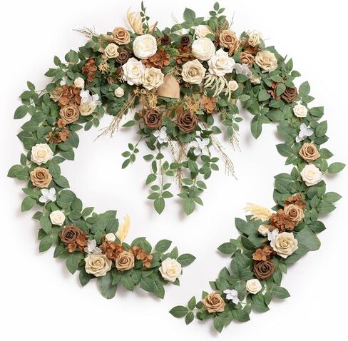 Ling's moment 9FT Eucalyptus and Willow Leaf Garland with White Flower, Handcrafted Wedding Sweetheart Table Centerpieces Head Table Decor Arch Backdrop Decorations for Wedding | Terracotta in Kuwait