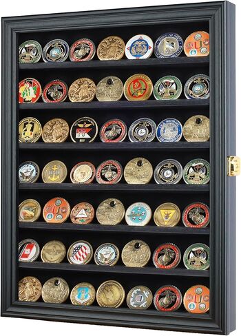 Challenge Coin / Casino Chip Display Case Cabinet Holder Shadow Box, Glass Door, Black (COIN56-BL) in Saudi Arabia