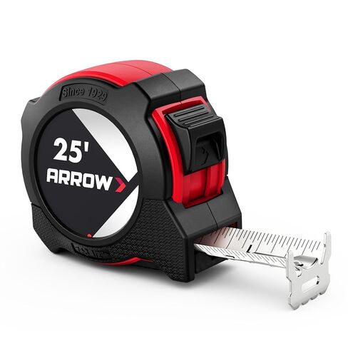 Arrow 25FT Tape Measure, Easy Read Measuring Tape with Dual Locking System, Double Sided Measurement Tape with 1.25″ Blade, Belt Clip, Dual-End Metal Hook, and Rubber Protective Casing in Saudi Arabia
