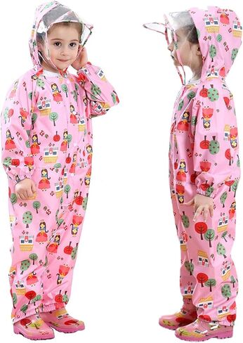 بدلة مطر للأطفال من جيامي، بدلة مطر بغطاء للرأس، معطف واق من المطر لكامل الجسم من قطعة واحدة للفتيات والفتيان من سن 1 إلى 7 سنوات in Kuwait