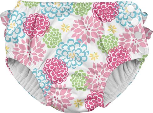 Ruffle Snap Reusable Absorbent Swimsuit Diaper-White Zinnia-4T in Saudi Arabia
