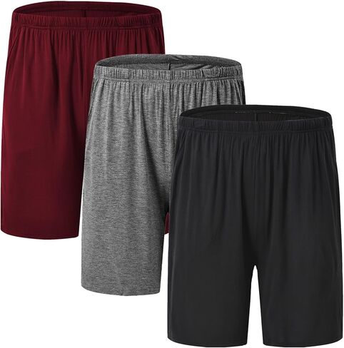 JINSHI Mens Sleeping Stretch Boxer Shorts Ultra-Soft Modal Lounge Pajama Bottoms with Pockets in Kuwait