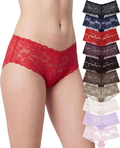 Sexy Basics Women's 10 Pack Lace Hipster Panties | Ultra Soft & Stretchy Hallowed Out Lace Seamless Panties in Kuwait