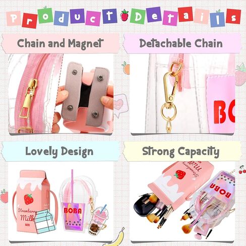 2 Pcs Kawaii Fruits Food Purse Milk Strawberry Box Cross Body Purse Bag Cute Hamburger and Toast Purse Cartoon Wallet (Cute Style) in Saudi Arabia