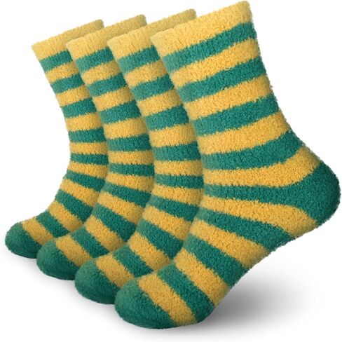 BambooMN Super Soft Fuzzy Team Spirit Socks - Striped - 4 Pairs in Saudi Arabia
