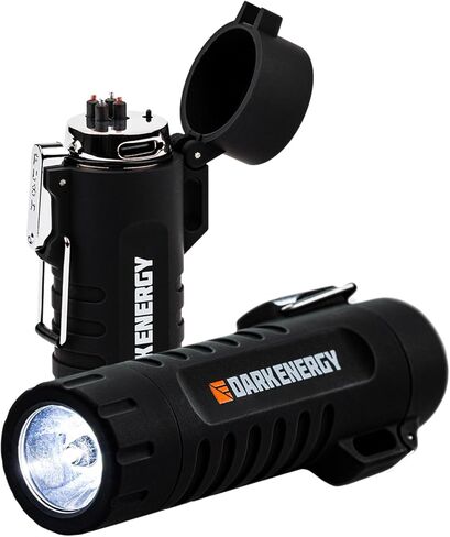 Dark Energy Plasma Lighter with Mini Flashlight | Rechargeable Dual-Arc Plasma Beam, 120 Lumen Flashlight and Strobe | Rugged, Tactical Design for Camping, Hiking, Outdoor, Home and Emergency in Kuwait