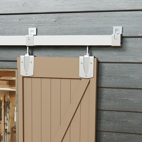 Jubest 6ft Box Rail Sair Outside Barn Door Hardware Kit ، نظام مسار باب الحظيرة الفضي الشاقة ، مجموعات أجهزة الباب (الباب غير المدرج) in Saudi Arabia