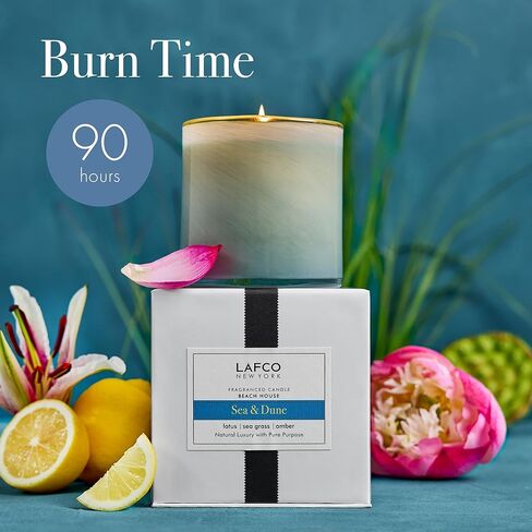 شمعة LAFCO New York المميزة، Feu de Bois - 15.5 أونصة - وقت حرق 90 ساعة - وعاء زجاجي منفوخ يدويًا قابل لإعادة الاستخدام - صنع في الولايات المتحدة الأمريكية in Kuwait