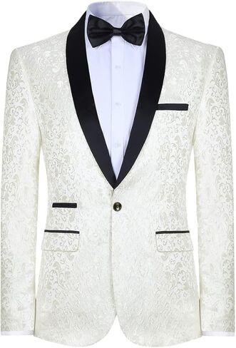 سترة بدلة رجالي من Cloudstyle من قماش الجاكار بطبعة زر واحد، معطف رياضي من Tux Blazer in Kuwait