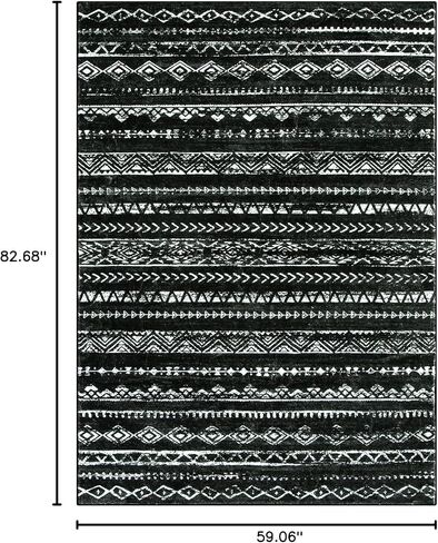 Lahome 8x10 Living Room Rugs, Washable Rug Soft Bedroom Neutral Large Area Rug with Geometric, Moroccan Soft Rug Non Slip Non-Shedding Low Pile Carpet for Dining Room Office, Black/White in Saudi Arabia
