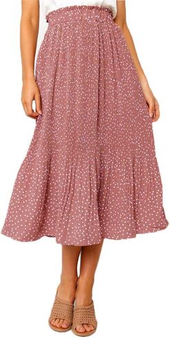 Exlura Womens High Waist Polka Dot Pleated Skirt Midi Swing Skirt with Pockets Mustard Yellow Large in Saudi Arabia