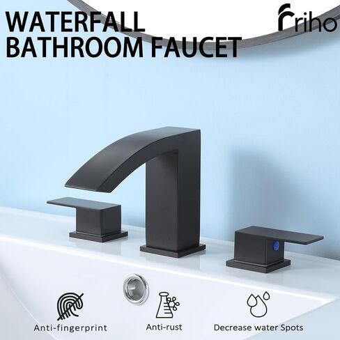 Friho على نطاق واسع الحمام بالوعة صنبور 3 ثقب النيكل بالفرشاة ، 2 مقابض الحمام شلال الحمام مع الصرف المنبثق وخطوط الإمداد ، FR1DC17808L in Kuwait