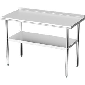 Derro Stainless Steel Table for Prep & Work, 24 x 48 in, NSF Metal Commercial Heavy Duty Table with Backsplash and Adjustable Under Shelf and Foot for Restaurant, Home and Hotel in Kuwait