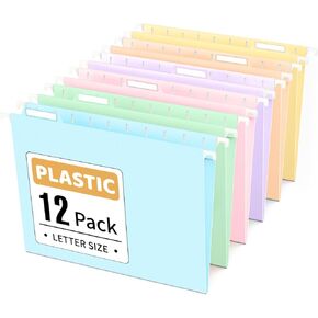 Sooez Tear-Resistant Plastic Hanging File Folders Letter Size, 25 Count File Organizer Suitable for File Cabinet Filing Cabinets, 1/5-cut Adjustable Tabs for Office, School, Pastels Colors, Pink in Kuwait