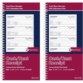 2 Pack Receipt Books with Carbon Copies, Rent Receipt Book, 2-Part Carbonless, 5.24" x 11 Spiral Bound, (White and Yellow), 200 Sets Per Book in Kuwait