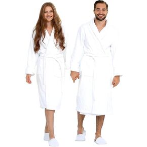 BIOLINEN Luxury Cotton Terry Shawl Bathrobe Collar Robe with Slippers - One Unisex Spa Robe - Premium Quality 100% Combed Terry Bathrobe for Men & Women in Saudi Arabia