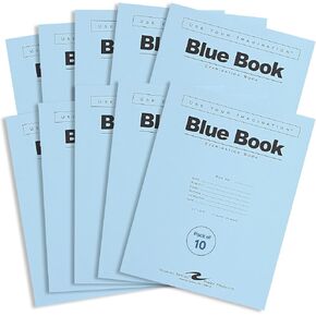 ROARING SPRING Exam Blue Books, 10 School Examination Booklets, 11" x 8.5", 12 Sheets/24 Pages, Wide-Ruled with Margin Student Testbook, Made in USA in Kuwait