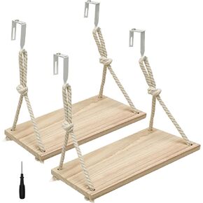 رف مكون من قطعتين مزود بخطافات، منظم تعليق خشبي مقاس 11.8 بوصة بحبل قطني، مساحة تخزين مكتب بوهو للعمل، أرفف مثبتة على الحائط للنساء والرجال in Kuwait