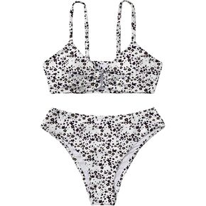 OYOANGLE Girl's 2 Piece Ditsy Floral Bikini Swimsuit Ring Linked Ruched Bathing Suit in Saudi Arabia