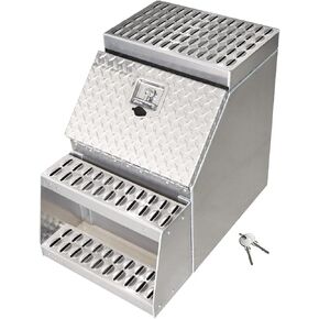 24" L x 25" W x 28H Silver Aluminum Step Semi Truck Tool Box W/Saddle Step Open Wide Design & T-Handle Latch Lock,Frame Steps with Built in Side Storage in Saudi Arabia