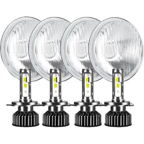 H5006 H5001 5.75 Inch Glass Round LED Headlight Housing + H4/9003 High Low Dual Beam Light Bulbs,Sealed Beam Style,Original Classic Look in Kuwait