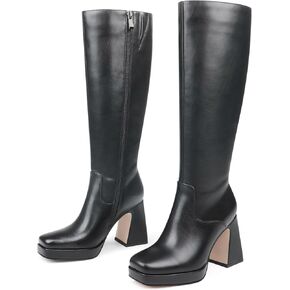 COLETER Women's Knee High Boots Pointed Toe Chunky Gogo Boots Zipper Block Heeled Tall Dress Boots in Saudi Arabia