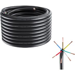 7 Way Trailer Wire Harness Kit 50 Feet – Heavy Duty 14 Gauge 7 Pin Conductor with Color-Coded Stranded CCA Conductors Weatherproof PVC Jacket for RV, Camper, Truck, Boat, Utility Trailer Stranded in Saudi Arabia