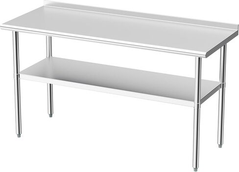Derro Stainless Steel Table for Prep & Work, 24 x 48 in, NSF Metal Commercial Heavy Duty Table with Backsplash and Adjustable Under Shelf and Foot for Restaurant, Home and Hotel in Kuwait