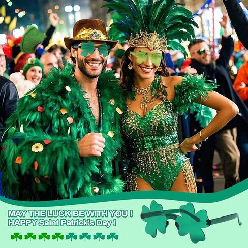 St. Patrick's Day Shamrock Glasses, Green Four Leaf Clover Sunglasses Irish Party Leprechaun Costume Eyeglasses in Saudi Arabia