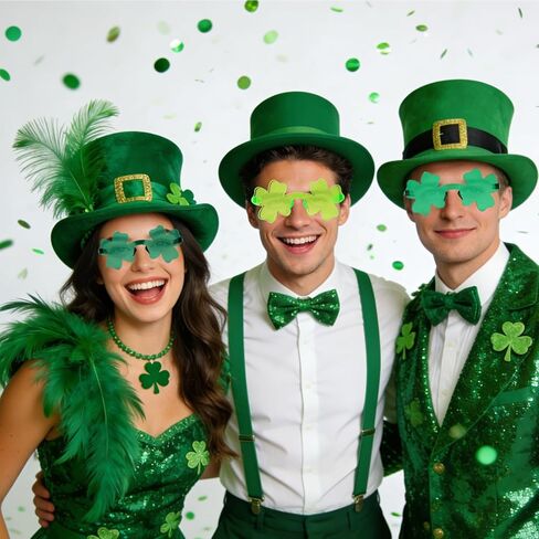St. Patrick's Day Shamrock Glasses, Green Four Leaf Clover Sunglasses Irish Party Leprechaun Costume Eyeglasses in Saudi Arabia