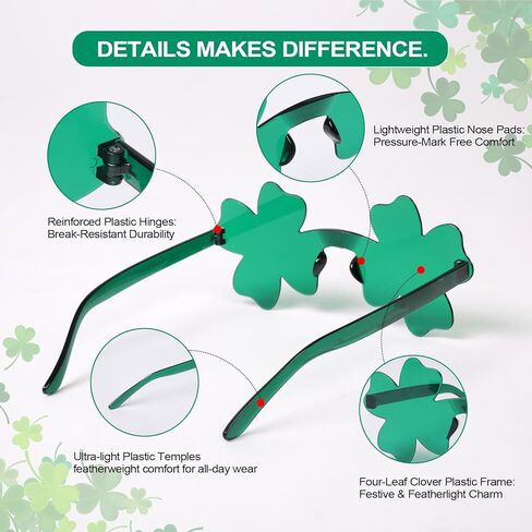 St. Patrick's Day Shamrock Glasses, Green Four Leaf Clover Sunglasses Irish Party Leprechaun Costume Eyeglasses in Saudi Arabia