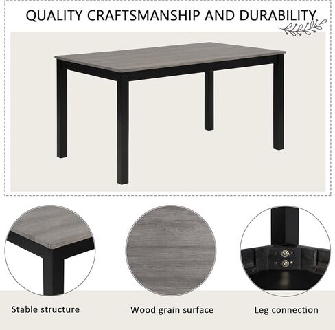 Ball & Cast 6-Piece Dining Table Set with Upholstered Chairs and Bench,Dining Room Table Set for 6, 58.5" Rectangular Wood Kitchen Table & Chairs Set for Living Room,Dining Room,Dark Grey in Kuwait