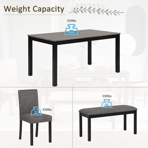 Ball & Cast 6-Piece Dining Table Set with Upholstered Chairs and Bench,Dining Room Table Set for 6, 58.5" Rectangular Wood Kitchen Table & Chairs Set for Living Room,Dining Room,Dark Grey in Kuwait