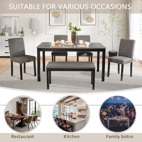 Ball & Cast 6-Piece Dining Table Set with Upholstered Chairs and Bench,Dining Room Table Set for 6, 58.5" Rectangular Wood Kitchen Table & Chairs Set for Living Room,Dining Room,Dark Grey in Kuwait
