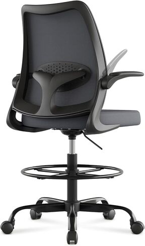 Drafting Chair,Tall Office Chair with Adjustable Footrest Ring,Lumbar Support,Ergonomic High Desk Seat,Flip-Up Armrests,Breathable Mesh Standing Stool for Home Office,Black in Kuwait