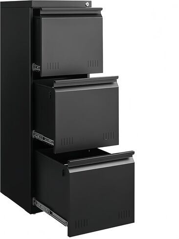 3 Drawer File Cabinet for Home Office, Under Desk Mobile Filing Cabinet with Lock for A4-Size/Letter-Size/Legal-Size, Black (HSEJ-3D) in Kuwait