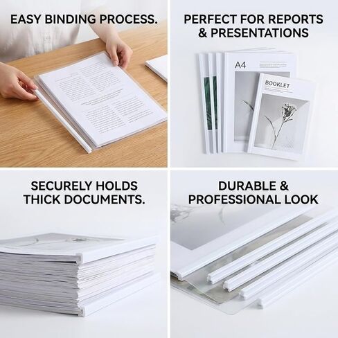 10 Pack White Binding Bars, 12 Inch Slide Grip Spine Bars for A4 Paper, 40-Sheet Capacity PVC Report Cover Bars for School, Office, Presentations, Documents Organization in Saudi Arabia