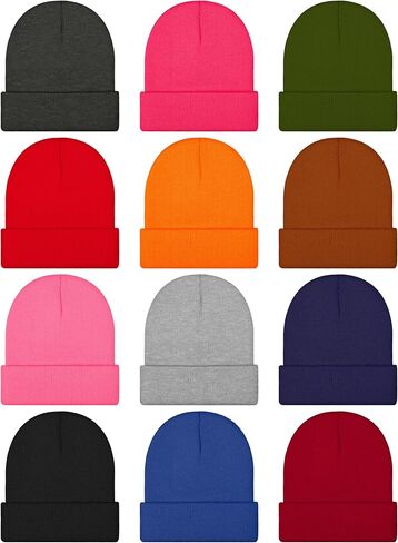 Cooraby 12 Pack Kid's Winter Beanies Knit Warm Cold Weather Beanies Hats, Assorted Colors in Kuwait