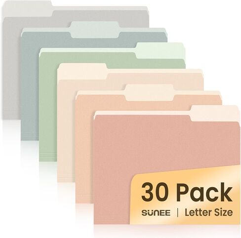 SUNEE File Folders, 30 Pack Manilla Folders 8.5 x 11, Colored File Folders Home Office School Supplies for Documents Files Paper,6 Pastel Colors in Kuwait