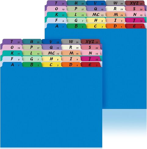 1 Set 25 Pcs Alphabetical File Organizer 1/5 Cut A-Z Top Tab Alphabetical Divider 25 Assorted Colors Heavyweight Manila File Guide Set Letter-Size for Office Home School Filing Desk Cabinet Organizer in Kuwait