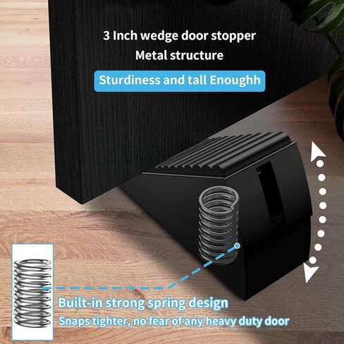 Strongest Door Stoppers for Bottom of Door- Spring Heavy Duty Door Stop Wedge, 3 Inch High Adjustable Metal Rubber Large Doorstop Strong Grip, Suits Carpet, Tile, Home, School, Commercial in Saudi Arabia