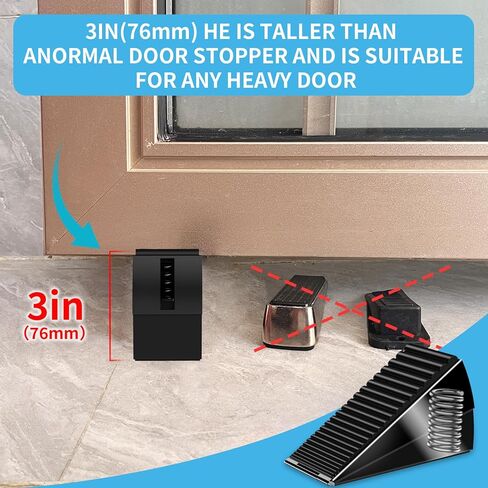 Strongest Door Stoppers for Bottom of Door- Spring Heavy Duty Door Stop Wedge, 3 Inch High Adjustable Metal Rubber Large Doorstop Strong Grip, Suits Carpet, Tile, Home, School, Commercial in Saudi Arabia