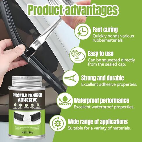 Rubber Cement Glue with Brush, Rubber Glue High Adhesion, Fast Bonding, Suitable for Rubber Profiles, FoamRubber, Solidrubber, Leather, Linen and Many Other Materials, 120G in Kuwait