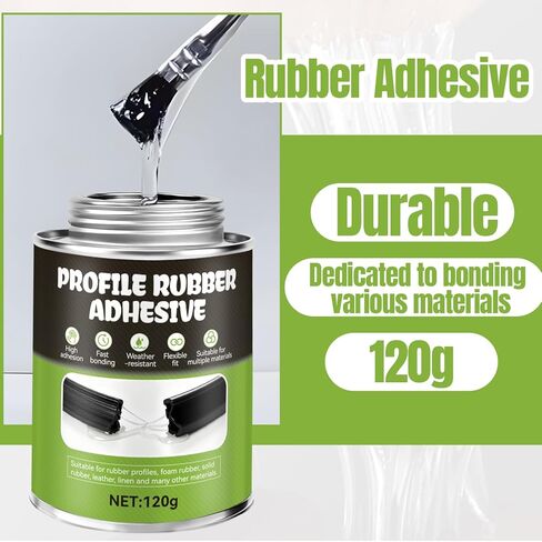 Rubber Cement Glue with Brush, Rubber Glue High Adhesion, Fast Bonding, Suitable for Rubber Profiles, FoamRubber, Solidrubber, Leather, Linen and Many Other Materials, 120G in Kuwait