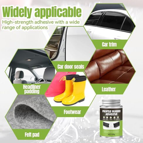 Rubber Cement Glue with Brush, Rubber Glue High Adhesion, Fast Bonding, Suitable for Rubber Profiles, FoamRubber, Solidrubber, Leather, Linen and Many Other Materials, 120G in Kuwait